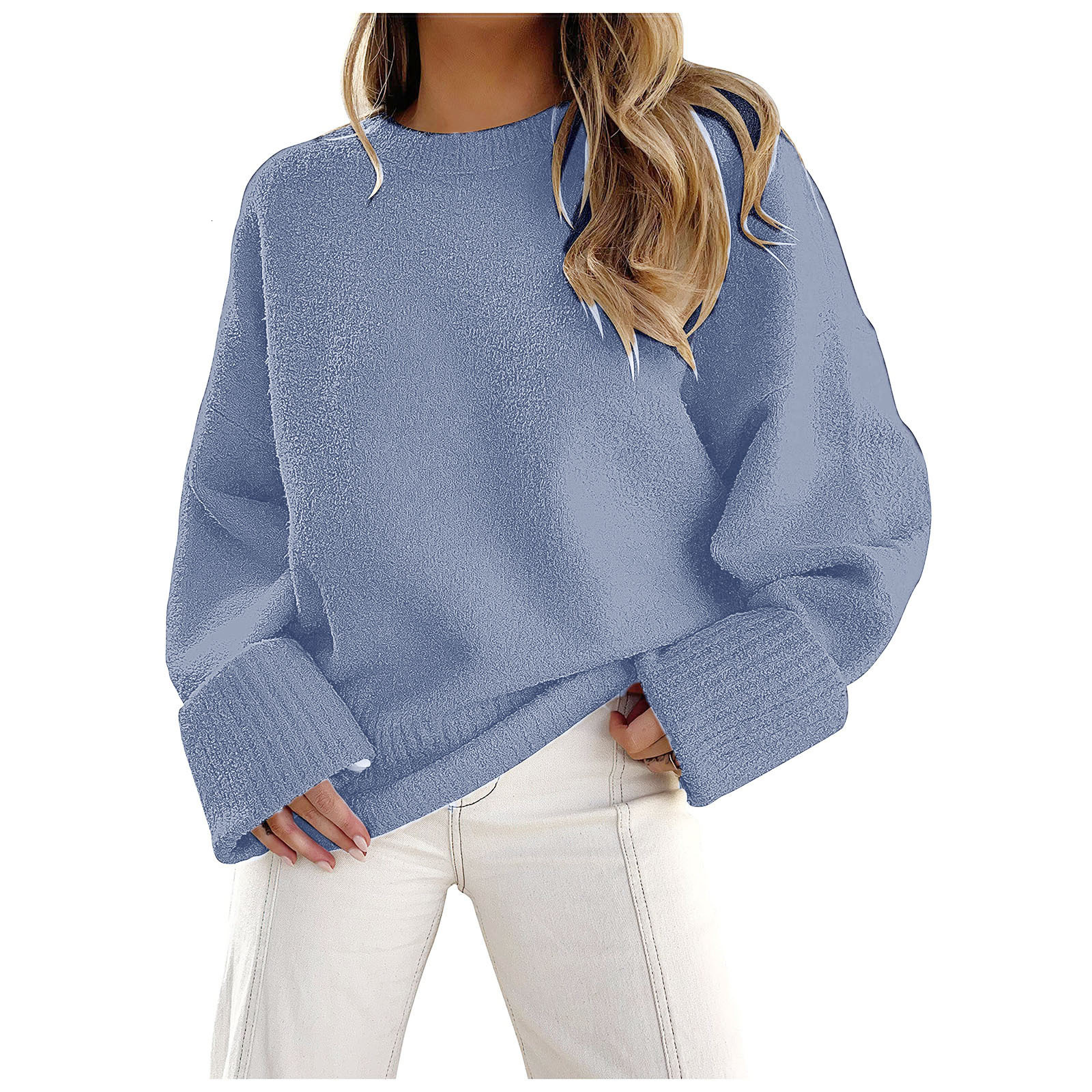 2024 new autumn and winter versatile women's round neck long sleeved plush thick warm sweater dongdumaoyi