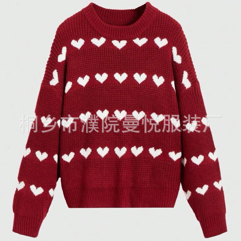 2024 new loose heart jacquard spring and autumn pullover knitted sweater for women dongdumaoyi