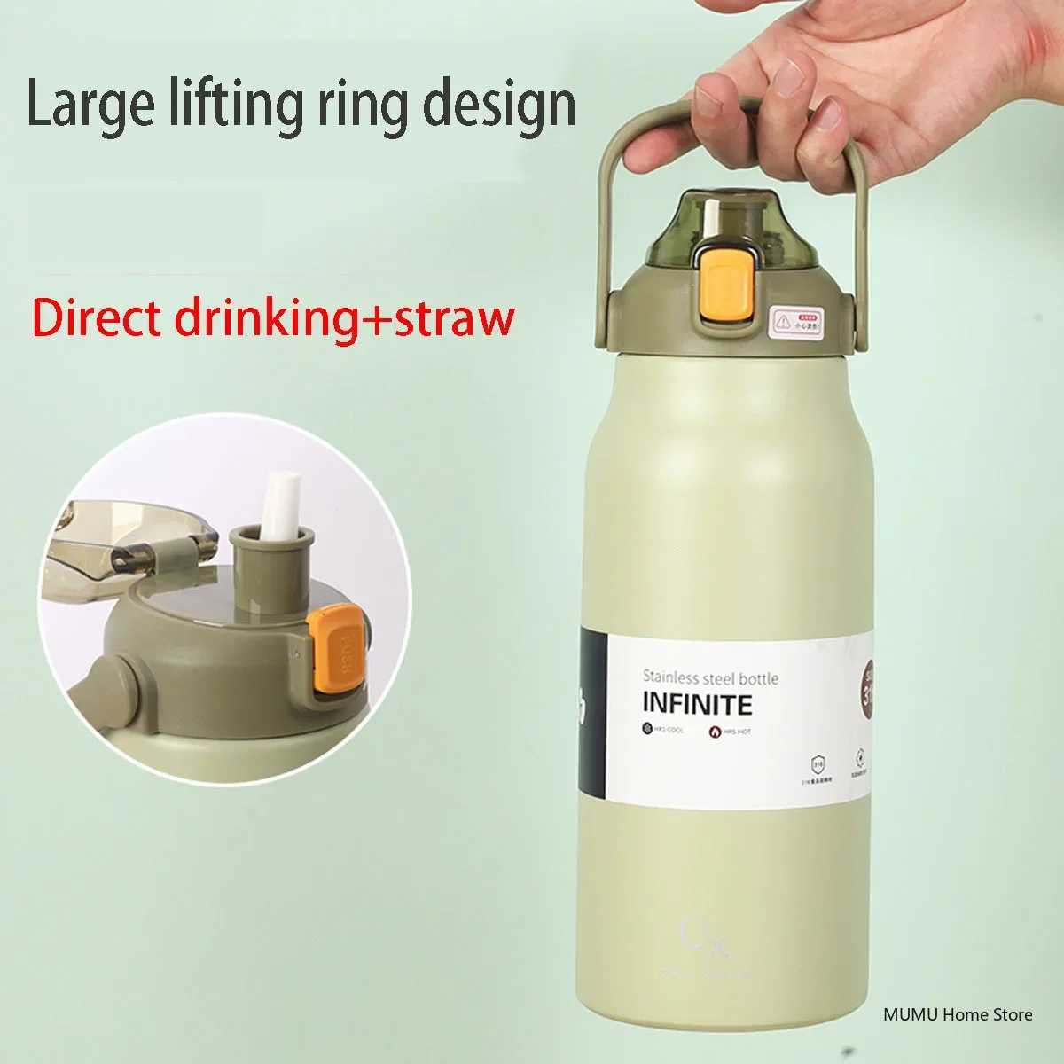 Large Capacity Thermal Water Bottle With Straw Tumbler Stainless Steel Thermo Bottle Gym Vacuum Flask Cold and Hot Insulated CupCL24809