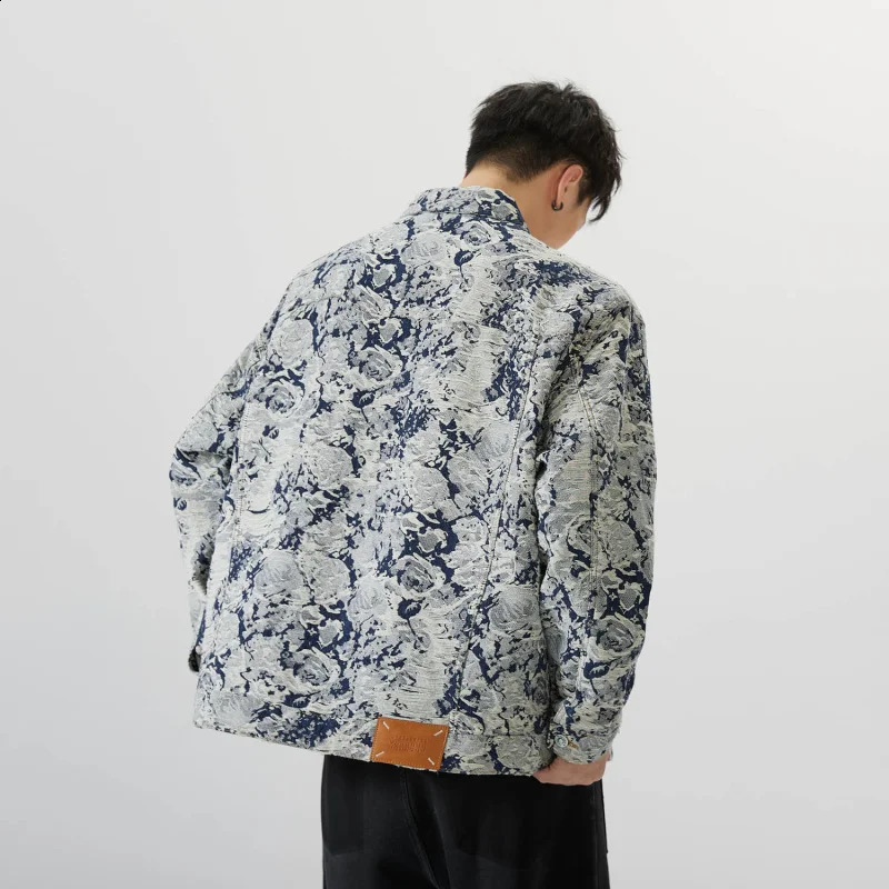 Spring and Autumn denim jacket broken Korean version of the street fashion loose casual retro personality jacquard jacket 240816
