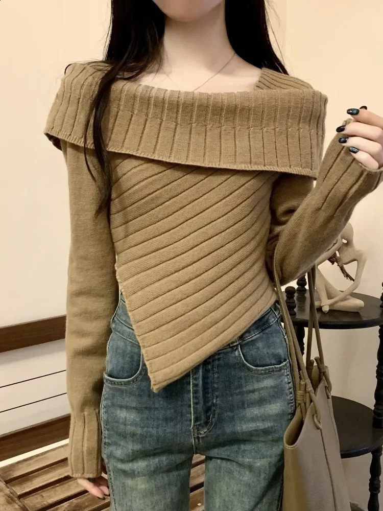 Women Black Gothic Knitted Torn Pullover Sweater Harajuku Korean 90s Y2k Long Sleeves Jumper Sweaters Emo Vintage 2000s Clothes 240812