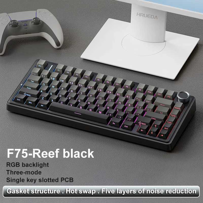 AULA F75 RGB LED Light PC Custom etooth Wireless 2.4G Type-C Wired Gaming Mechanical Switch 75% Keyboard 82 Keys witXJ241225