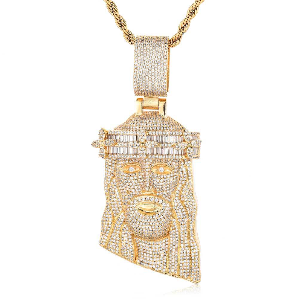 Hip Hop Jesus Face Pendant Necklace T Square Zircon 18k Real Gold Plated Mens Jewelry