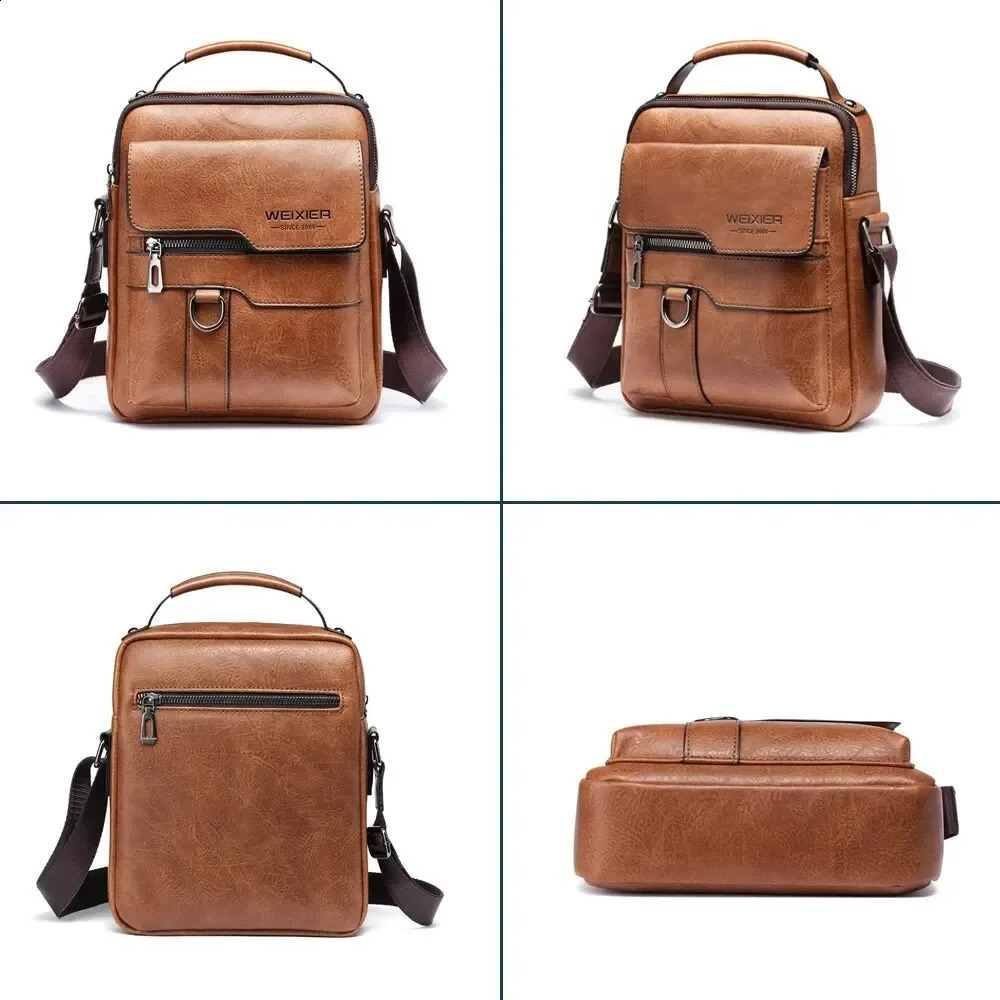 Mens retro leather cross body shoulder bag highquality handbag fashionable business mens messenger PU 240809