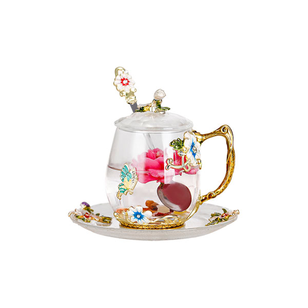 Enamel decorated tea cup household glass round water cup