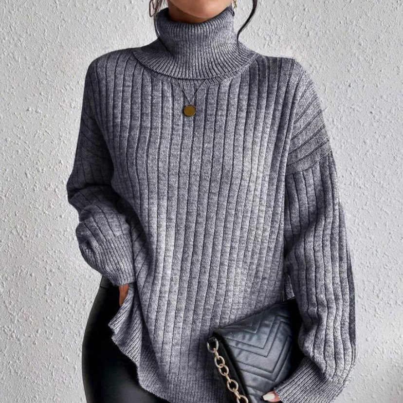 Lazy style high neck women's autumn and winter new Korean version loose slimming pullover long sleeved knitted sweater top dongdumaoyi