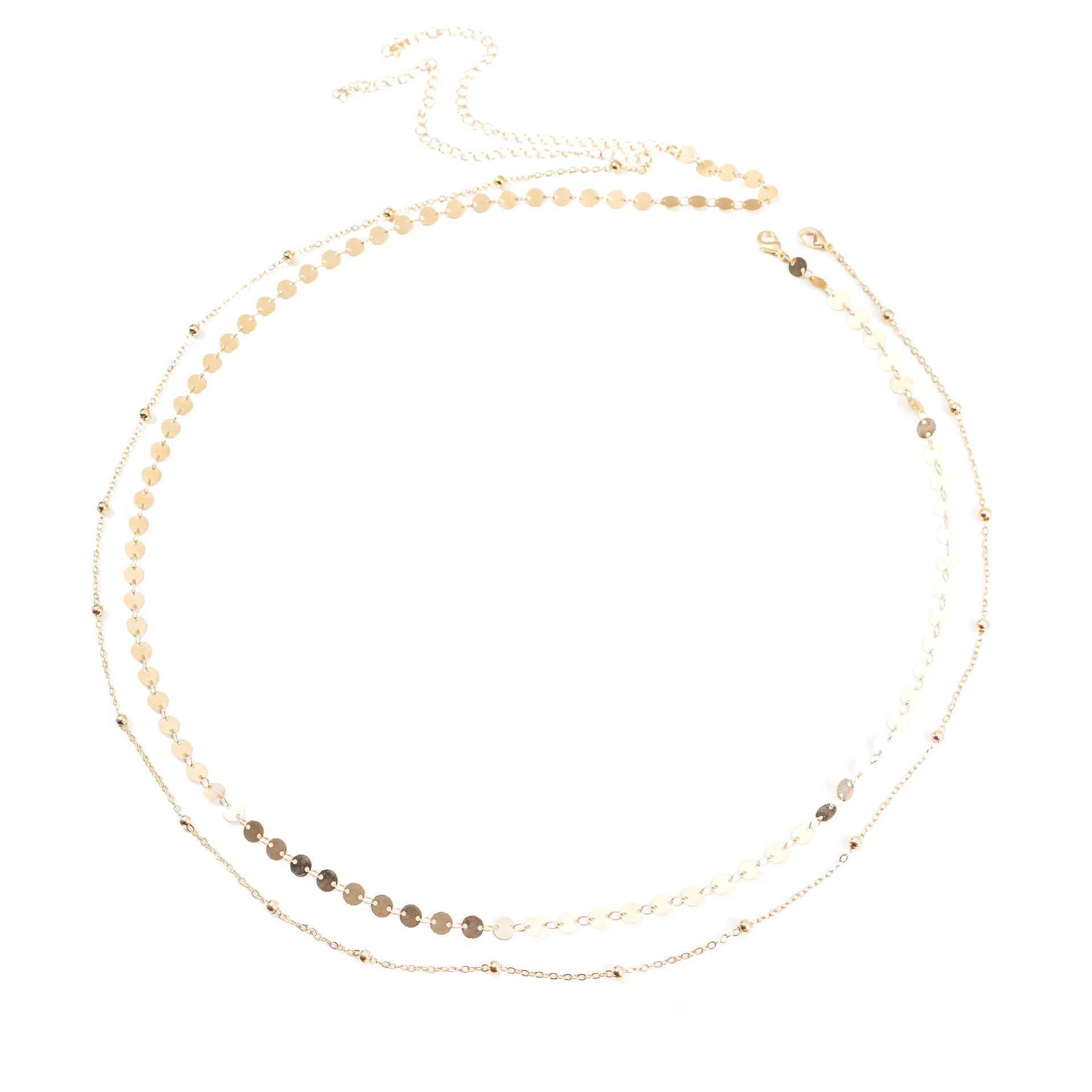 Cross border jewelry from Europe and America simple sequin beads stainless steel handmade waist chain womens body chain W240809