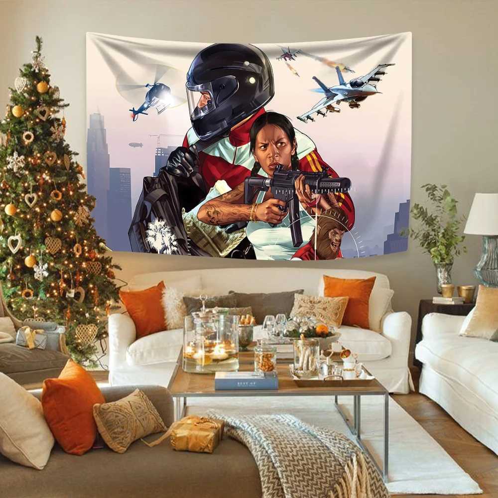 Gta 6 Vice City Decoration Bohemian Tapestry Wall Hanging Bedroom Dormitory Background Cloth Sofa Blanket Yoga Mat W240809