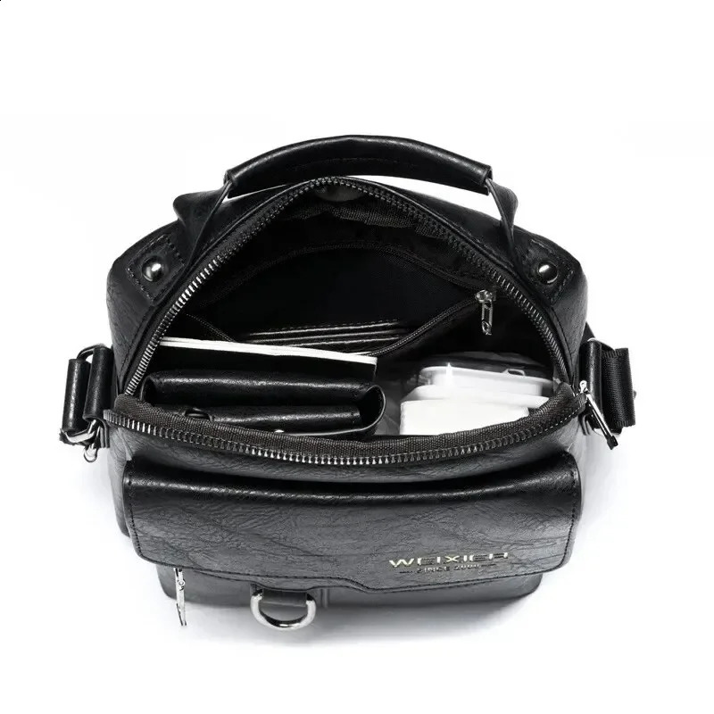 Mens retro leather cross body shoulder bag highquality handbag fashionable business mens messenger PU 240809
