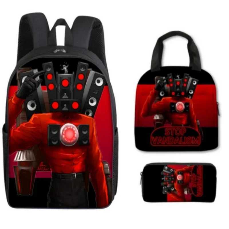 3PC-SET Skibidi Toilet Backpack Student Schoolbag Childrens Lunch Bag Pencil Bag Cartoon School Bag Mochila Shoulders Y240809