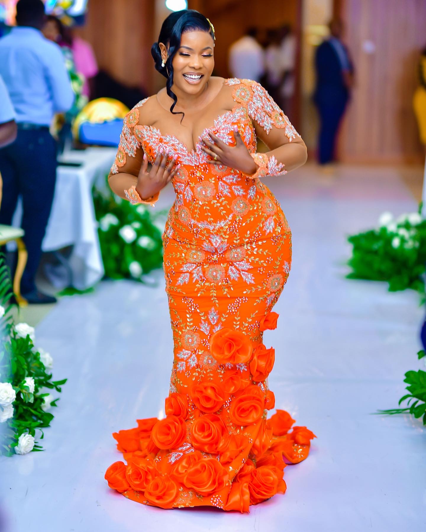 2024 Plus Size Orange Mermaid Prom Dress Lacefull Promdress Beaded wers Evening Formal Party Second Reception Birthday Engagement Gowns Dresses ZJ660