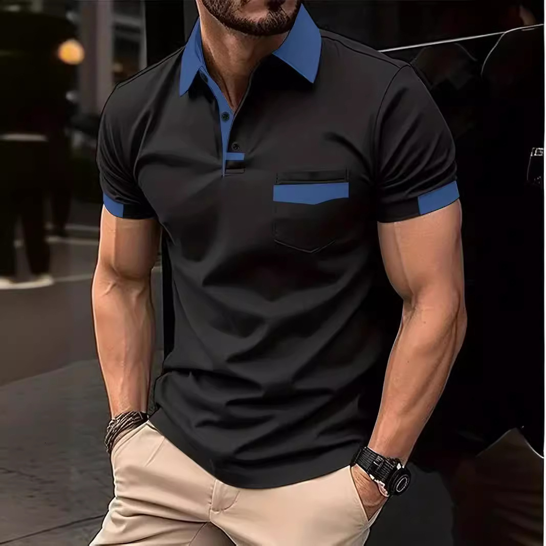 24ss Summer Quick Sale Mens Color Block Pocket Polo Shirt Sports Polo Shirt