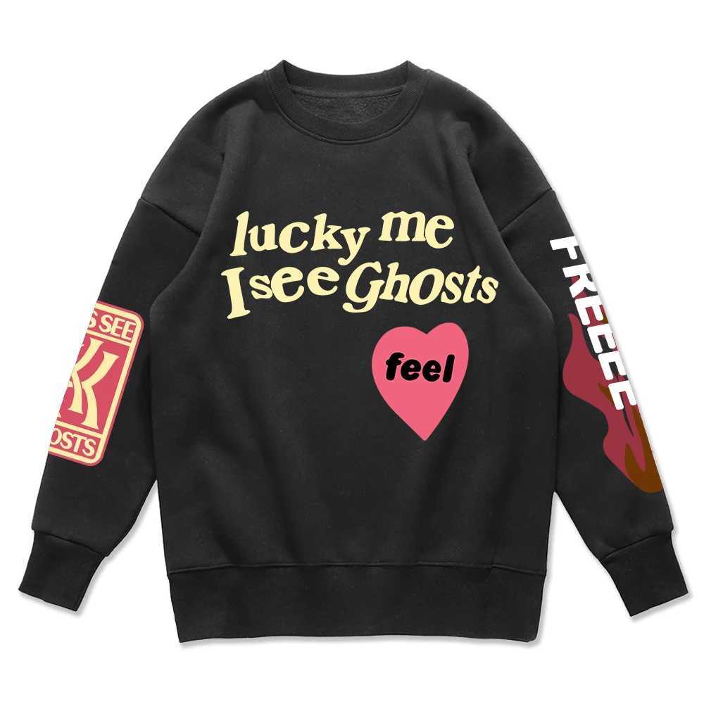 Women's Hoodies Sweatshirts Style Strt Sportswear Mens Loose Oversized Cotton Hoodie Lucky Me My Ghost Print Pull Off Winter Thick Clothes Y240810IBVL