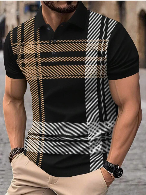 Ins 24ss Summer Sale Polo Shirt Printed Stripe Mens Sports Polo Shirt