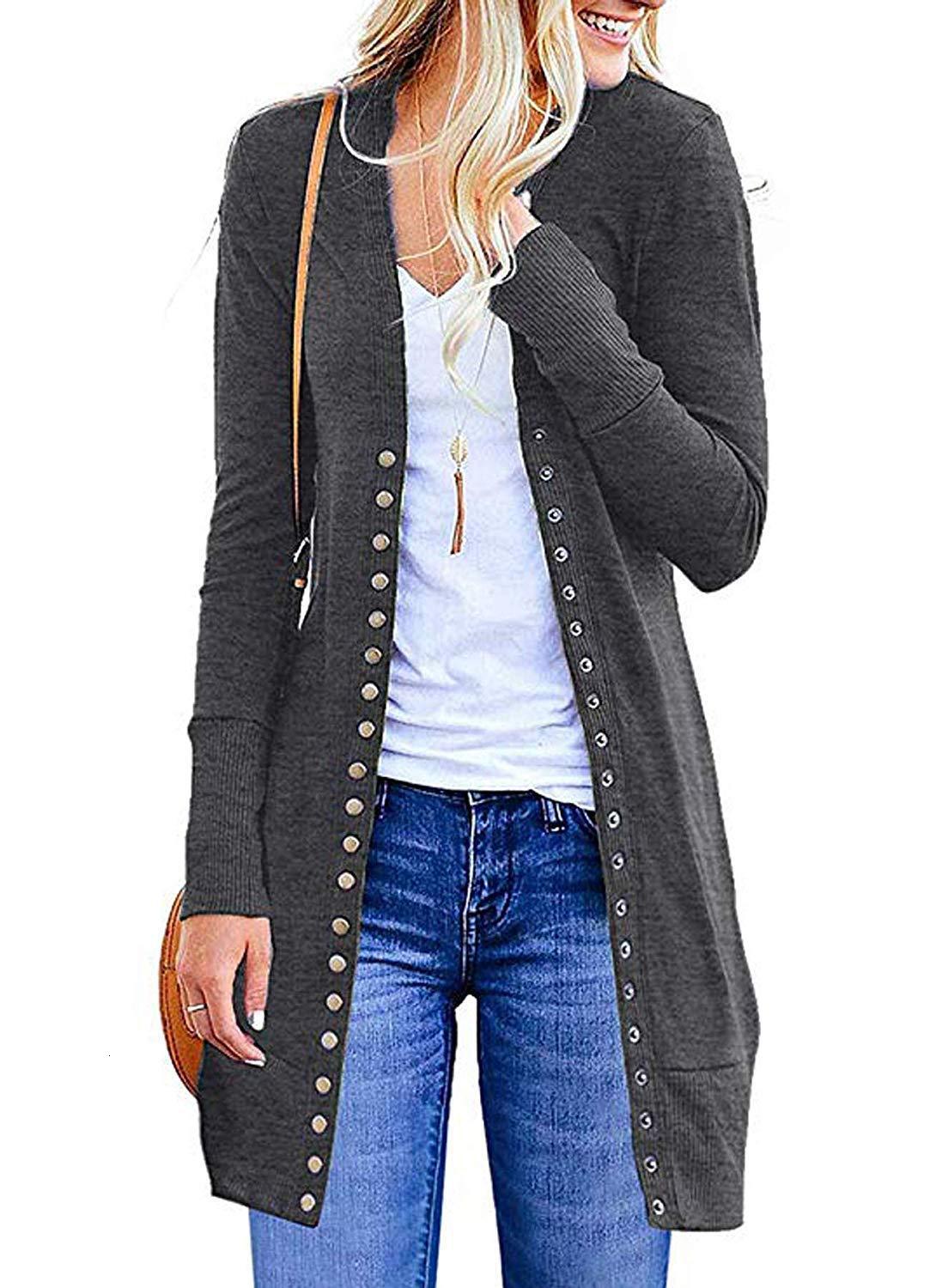 Autumn Winter Womens Sweater New Sweater Womens Solid Color Autumn Winter Button Long Cardigan
