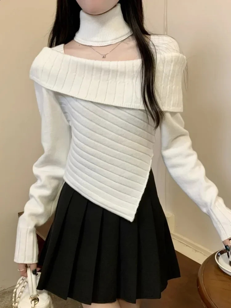 Women Black Gothic Knitted Torn Pullover Sweater Harajuku Korean 90s Y2k Long Sleeves Jumper Sweaters Emo Vintage 2000s Clothes 240812