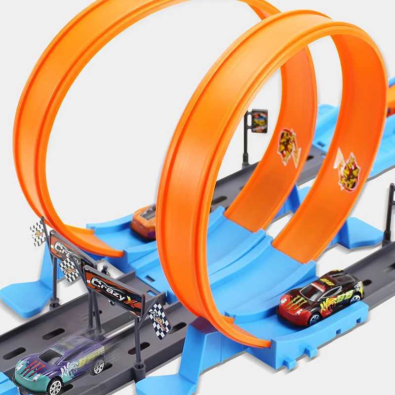 Hot Stunt Speed Double Car Wheels Model Racing Track Diy Assembled Rail Kits Catapult Rail Car Racing Boy Toys for Children Gift Y240809