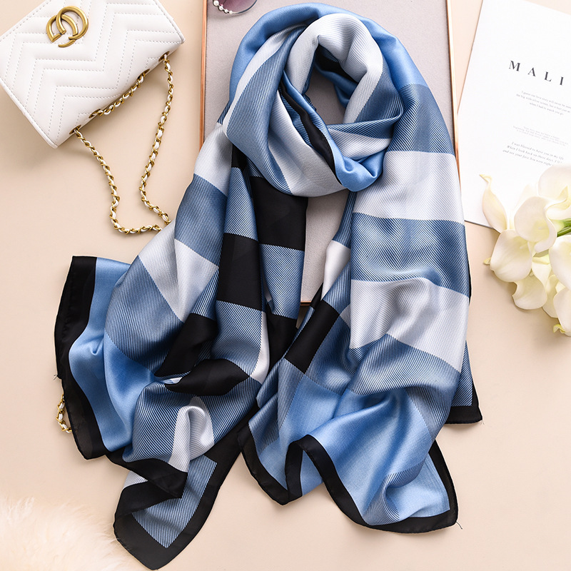 Designer Brand Women Silk Scarf Plaid Long Scarves Beach Pareo Stole Foulard Femme Bandana Hijab Lady Shawls and Wraps