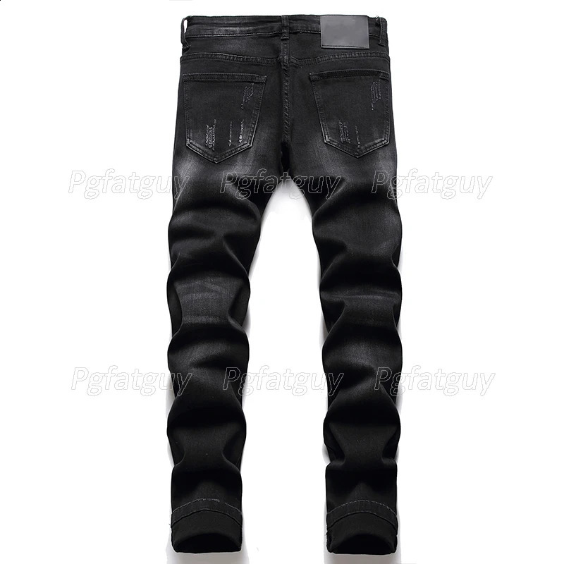 Black skull embroidery 2piece mens set fashion ultrathin denim vest and tear hole jeans casual 240809