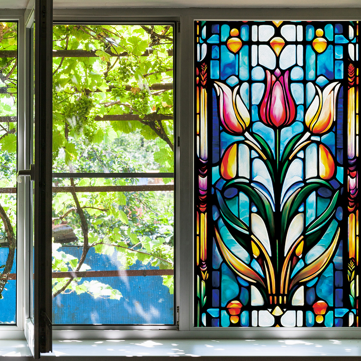 Retro frosted floral and green plant painted glass window style DIY home decoration suitable for home bathroom doors and windows