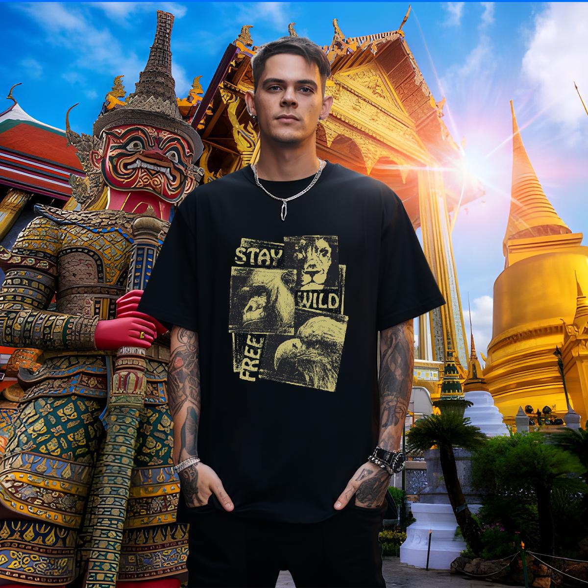 TOP Quality Men Tshirts 230g Cotton lion T-Shirts Casual Short Sleeve Soft Anime Print DIY Wear