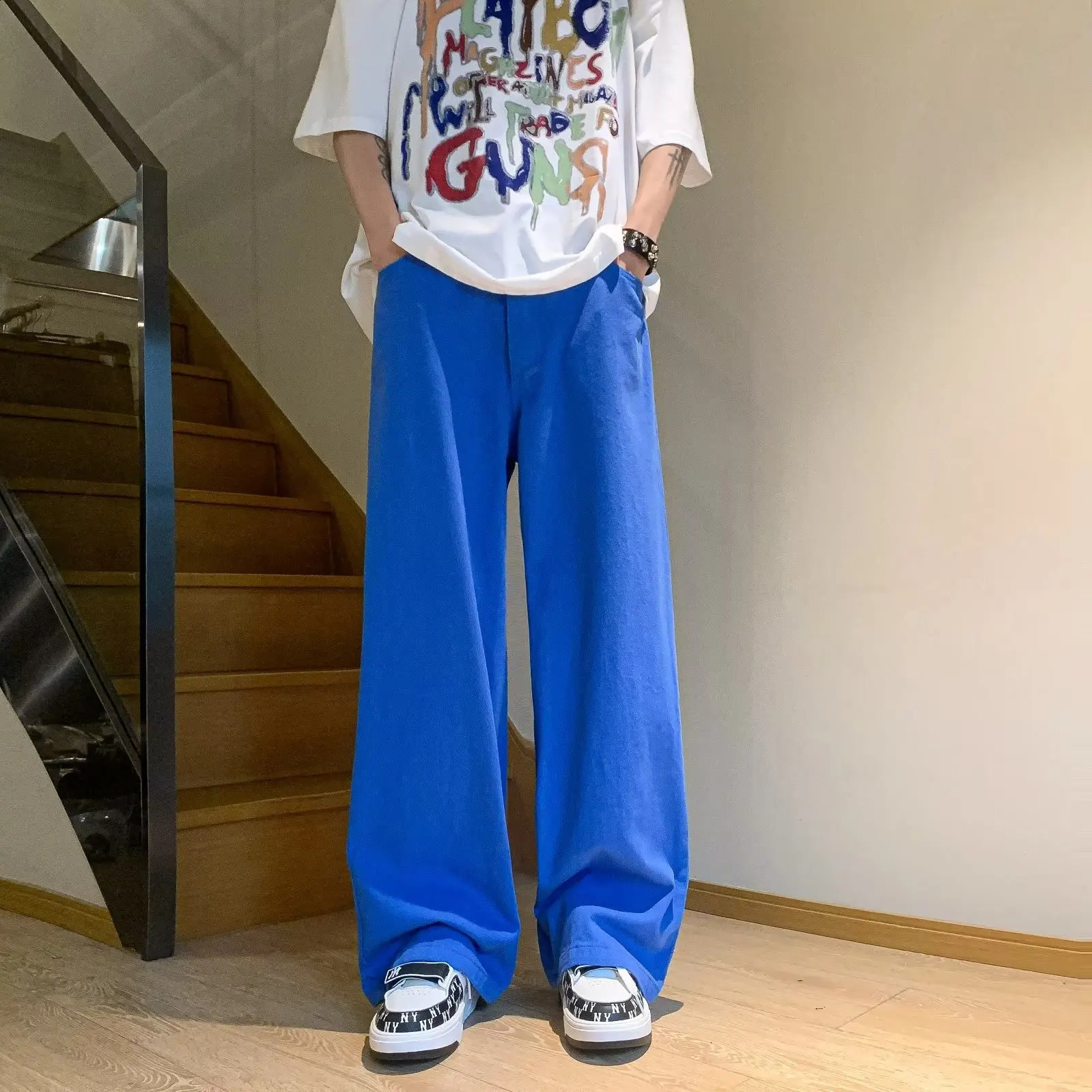 Pink Jeans Men Summer Vintage Simple Solid Color All-match Baggy Wide Leg Trouser Cozy High Street Harajuku Korean Style Clothes 240814