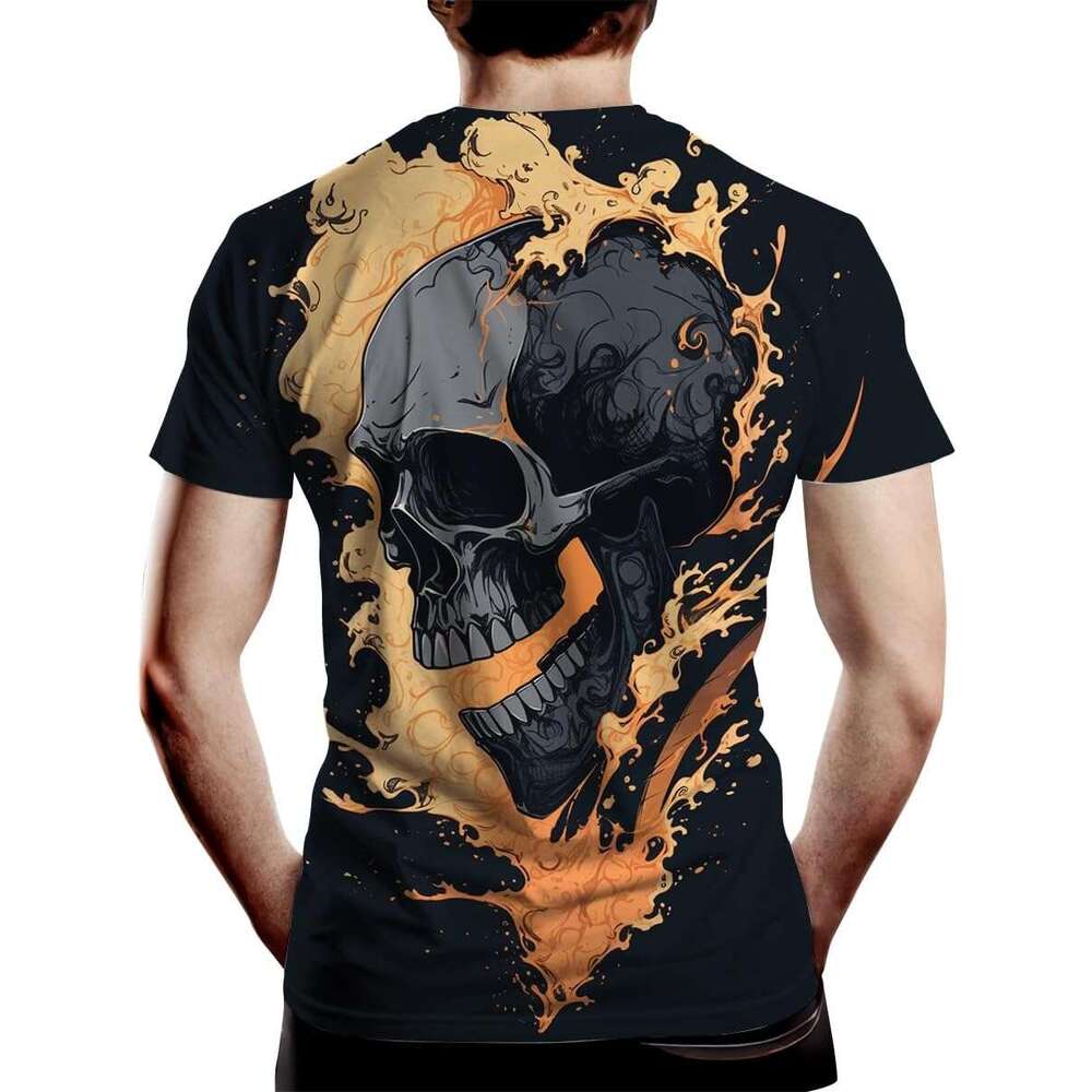 Halloween Mens T shirt Novelty Tie Dye Flame Skull Print Cool Advanced Design Shirt Top shirts tshirt graphic tee Casual tops summer clothes Short sle