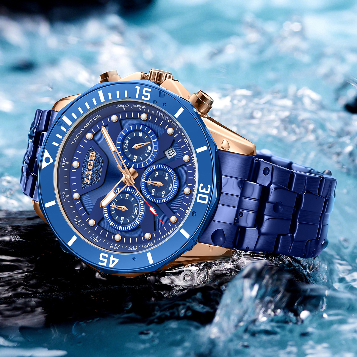 LIGE Youth fashion Quartz Watch Men's waterproof watch Polygon case Holiday Gift Luxury brand watch Multi-function chronograph watch