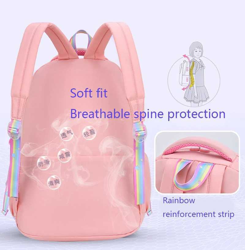 Primary High Class Backpack for Girls Macaron Color Blocking Kid Backpack Rainbow Zipper Large Capacity Teen Girl School Bag Y240809