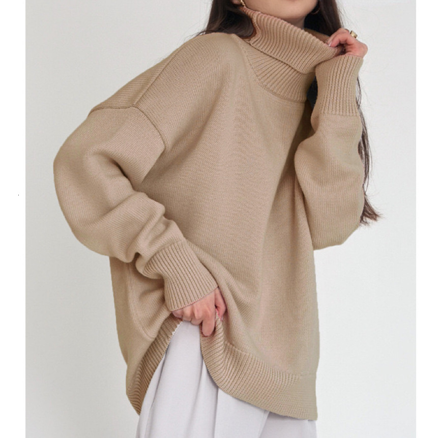 Solid color high neck 2024 autumn/winter loose knit versatile classic sweater for women dongdumaoyi