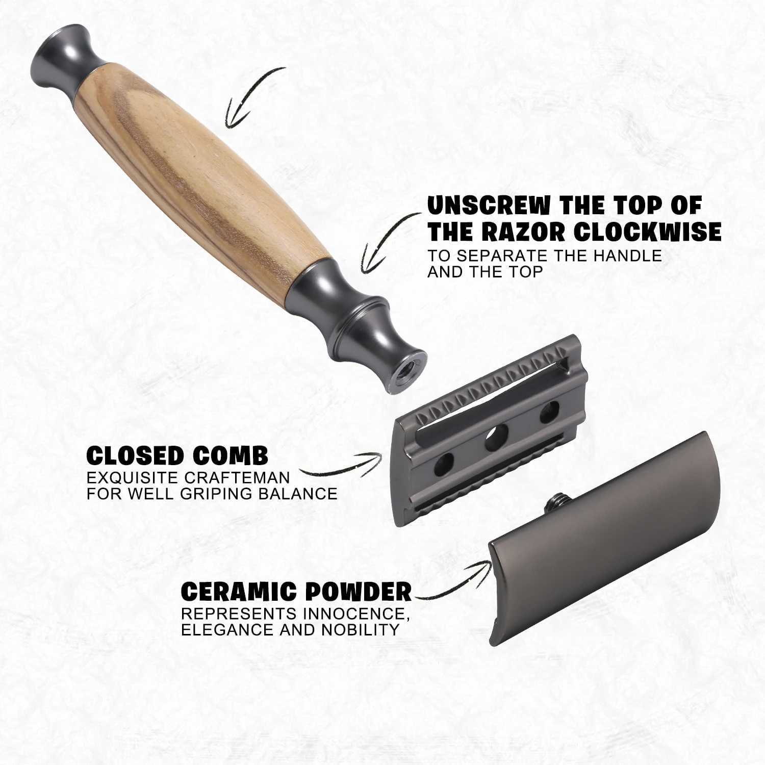 Female metal safety shaver including 10 zero waste shavers wet shavers and a handle with a white closed comb W240809