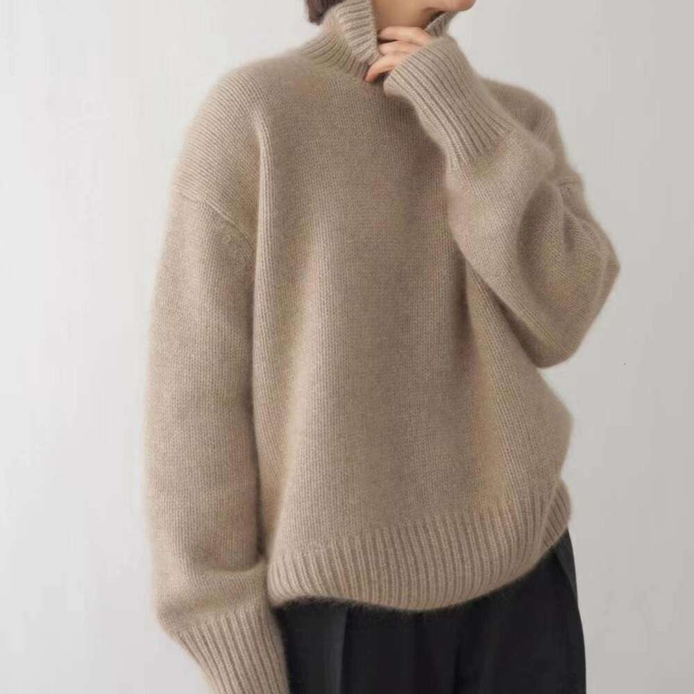 European products autumn winter thick high neck women's loose and versatile knitted pullover lazy style base sweater for women wearing outside do