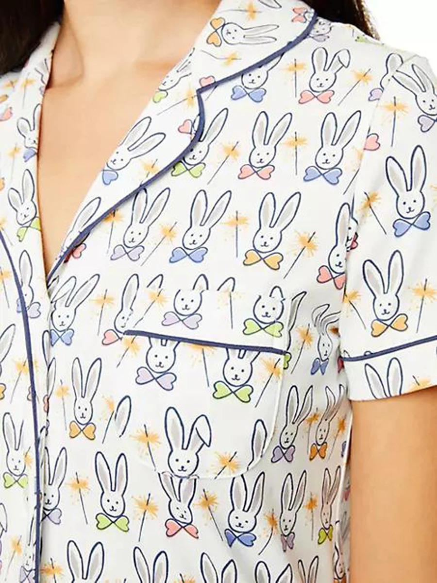 Women Cute Roller Rabbit Pajamas Y2k Monkey Preppy Print 2 Piece Pajamas Set Short Sleeve Shirts Pj Shorts Set Loungewear 240810