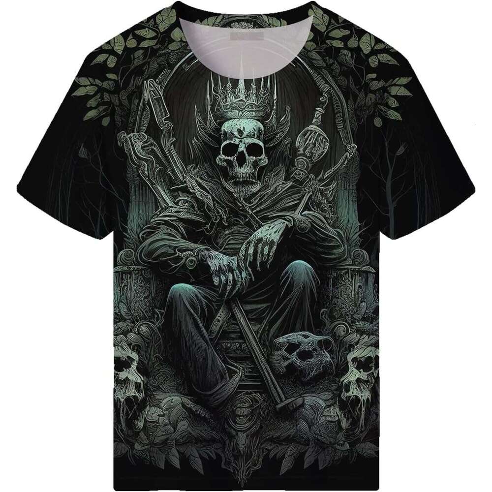 Halloween Mens T shirt Skull King Short Sleeve Printed Cool Funny Shirt shirts tshirt graphic tee Casual tops summer clothes Short sleeve 2025