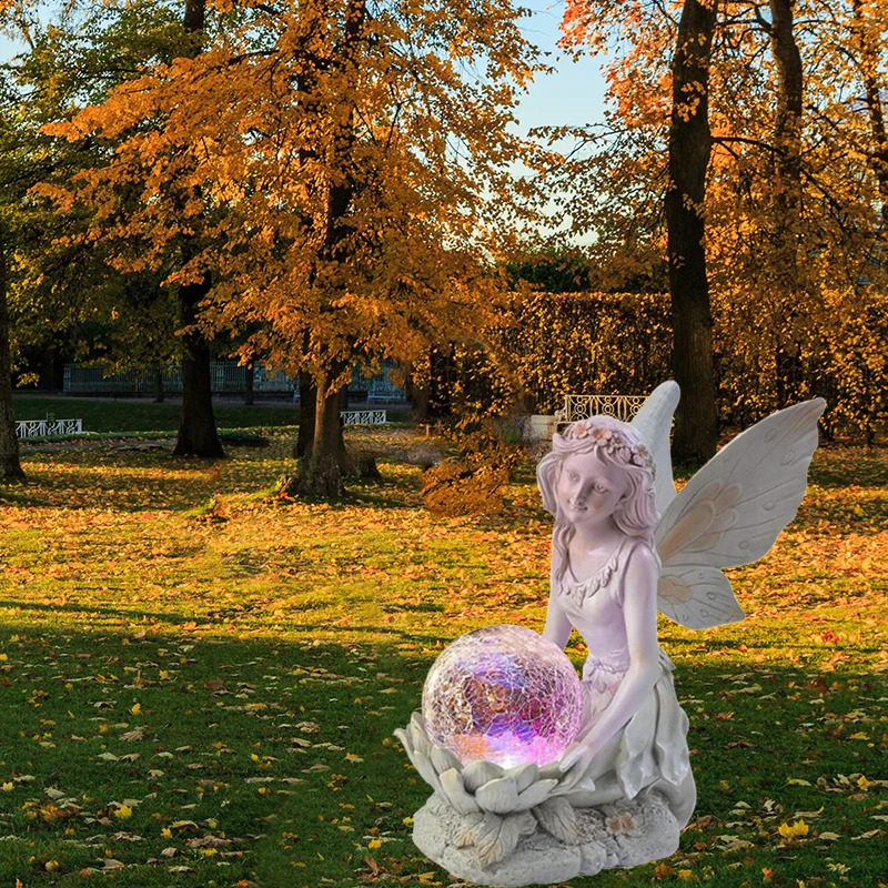 Solar Lamp Outdoor Waterproof Luminous Fairy Girl LED Lights Resin Angel Figure Sculpture Crafts Garden Yard Decor Art Ornaments 240805