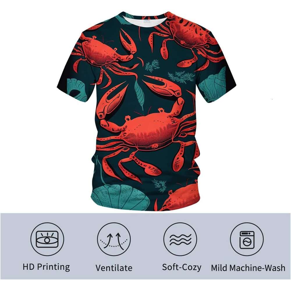 Mens T shirt Protection Shirt Bottom Coral Marine Creature Red Crab T-Shirt shirts tshirt graphic tee Casual tops summer clothes Short sleeve Free shi