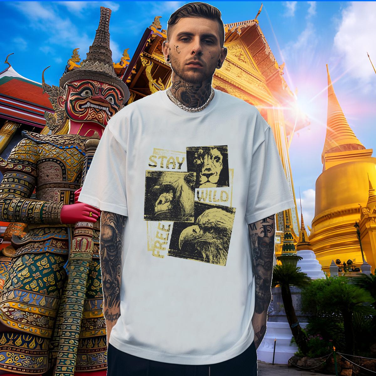 TOP Quality Men Tshirts 230g Cotton lion T-Shirts Casual Short Sleeve Soft Anime Print DIY Wear