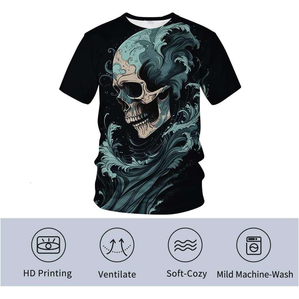Halloween Mens T shirt Novelty Tie Dyed Ocean Wave Skull Print Cools Summer Shirt Top shirts tshirt graphic tee Casual tops summer clothes Short sleev