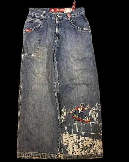 Y2K Denim Pants Men Women Harajuku Hip Hop Skateboard Boy Graphic Embroidery Print Baggy Jeans Goth Retro High Waisted Trousers 240820