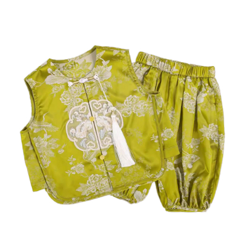 T-shirt new Chinese Hanbok Tang Suit Short Sleeve Top Boys Girls Two Piece Casual Suit