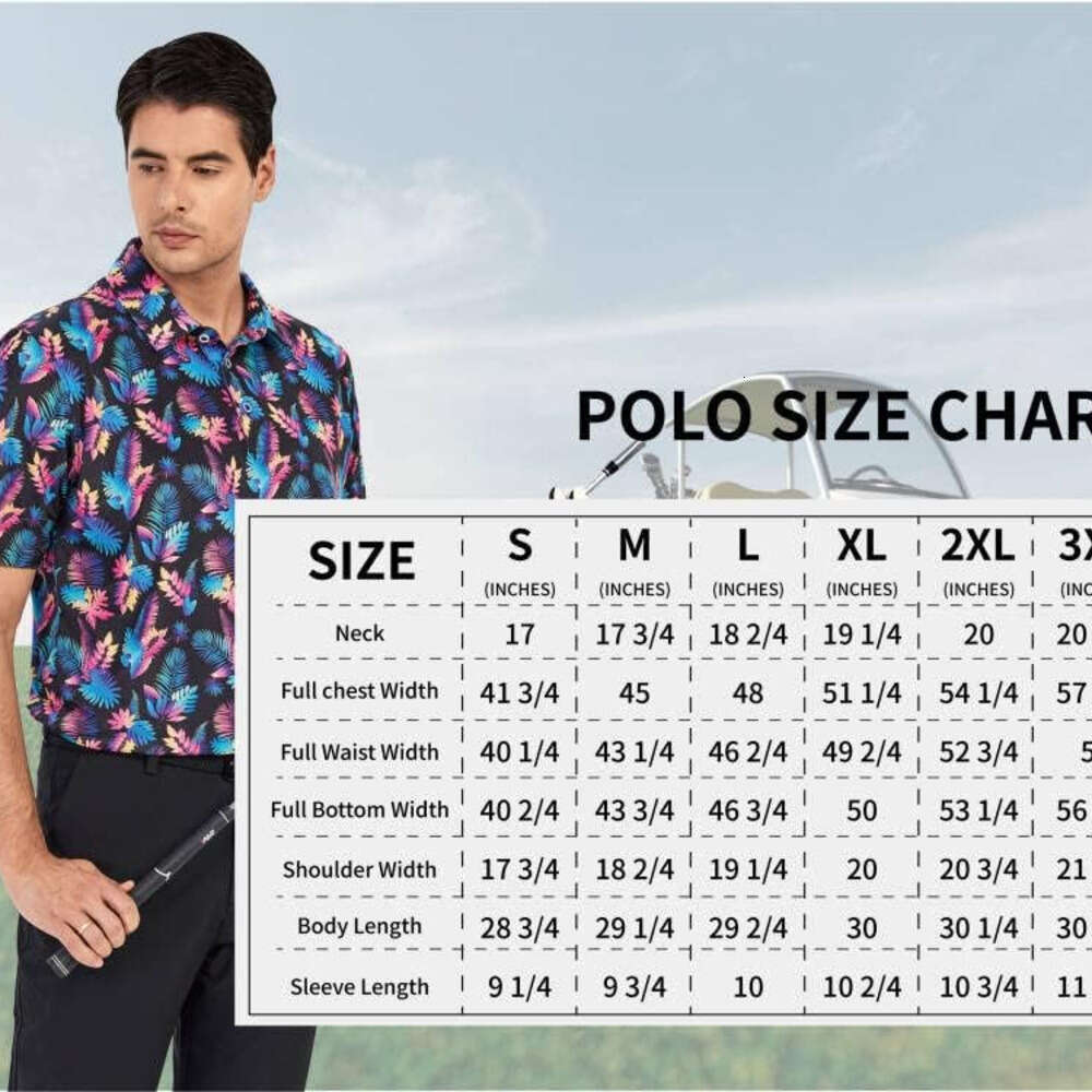 Mens Polo shirt Mens commercial affairs Golf Shirt Print Performance Moisture Wicking Dry Fit Casual tops summer clothes Short sleeve
