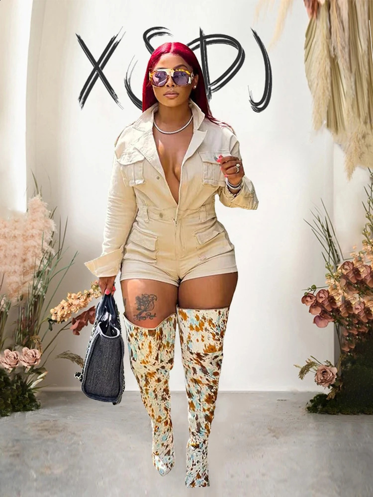 Autumn Denim Long Sleeve Jumpsuit Woman Jumpsuit with Shorts Streetwear Sexy Bodycon Jumpsuit One Piece Wholesale 240810