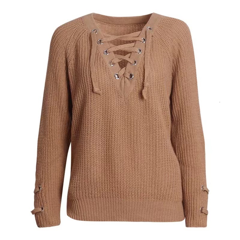 New streetwear fashion women's sexy chest cross thick strap loose mid length knit sweater dongdumaoyi