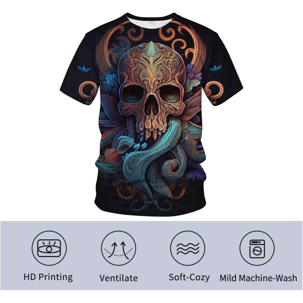 Halloween Mens T shirt Darkness Skull King Shirt Sea Creature Jellyfish Octopus T-Shirt shirts tshirt graphic tee Casual tops summer clothes Short sle
