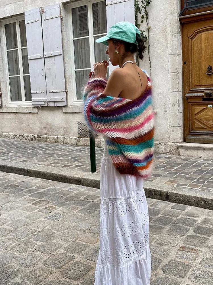 Chic Multi-color Knitted Cardigan Sweater Women Autumn Spring Fashion Long Sleeve Loose Leisure Sweaters Female Streetwear 240809