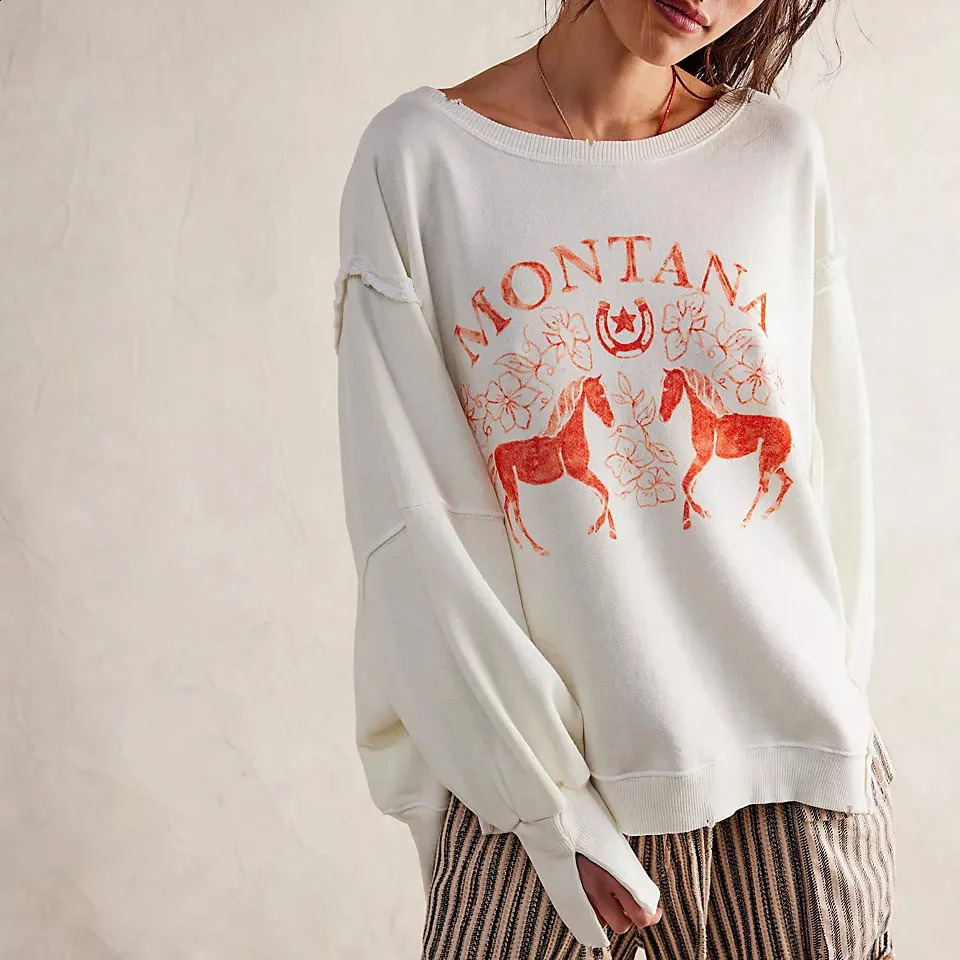 Womens Graphic Sweetgirl Y2k Long Sleeve Falling Shoulder Crewneck Shirt Top Mens Double sided Floral Retro Side Seam Sweater 240809