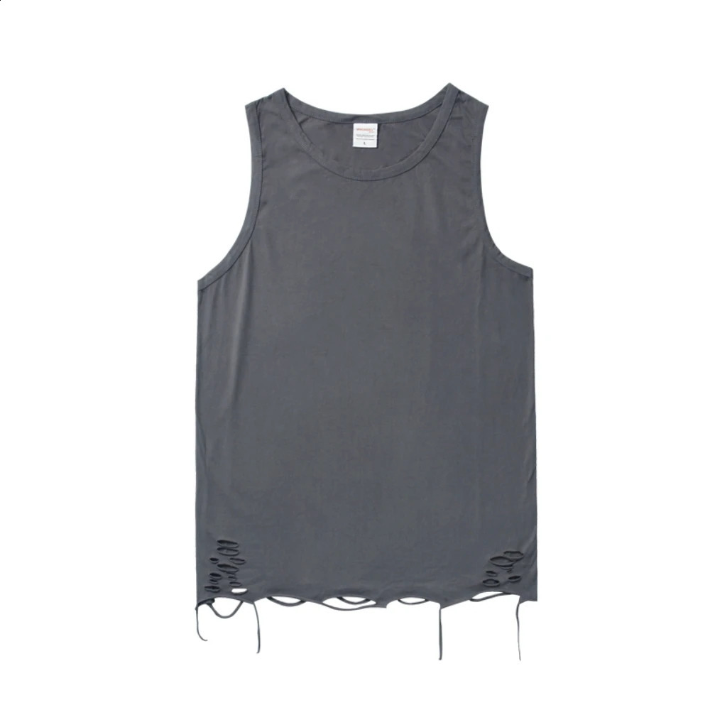 Ripped Vintage Tank Top Men Women T-shirt Frayed Gothic Clothes Oversize Hip Hop Punk T Shirt Y2k Sleeveless Mens Clothing Tops 240810