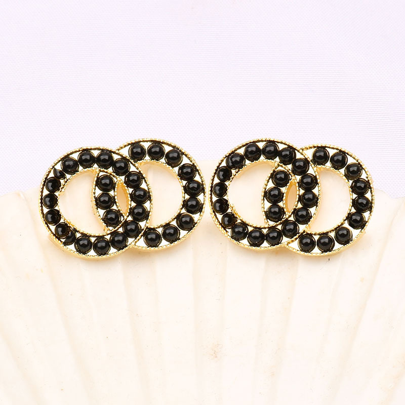 Gold Silvrer color Charm Designers Letters Stud Clip Eardrop Round Luxury Geometric Famous Women Crystal Rhinestone Metal Earring Wedding Party Jewerlry