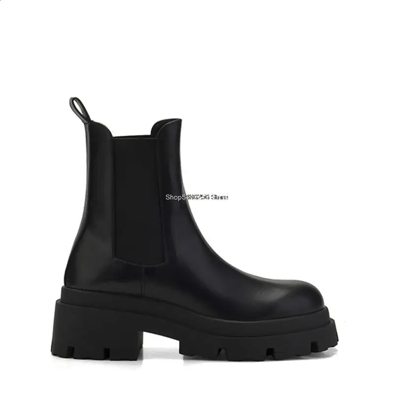 Fur Slip Warm Ankle For On Black Leather Chunky Heel Platform Boots Women Winter Shoes