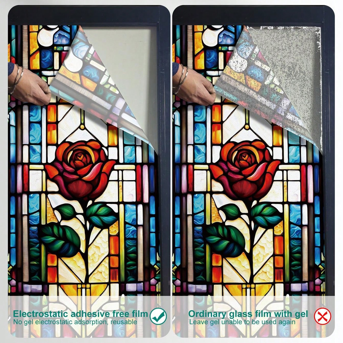 Retro frosted flowers green plants painted glass window style DIY home decoration